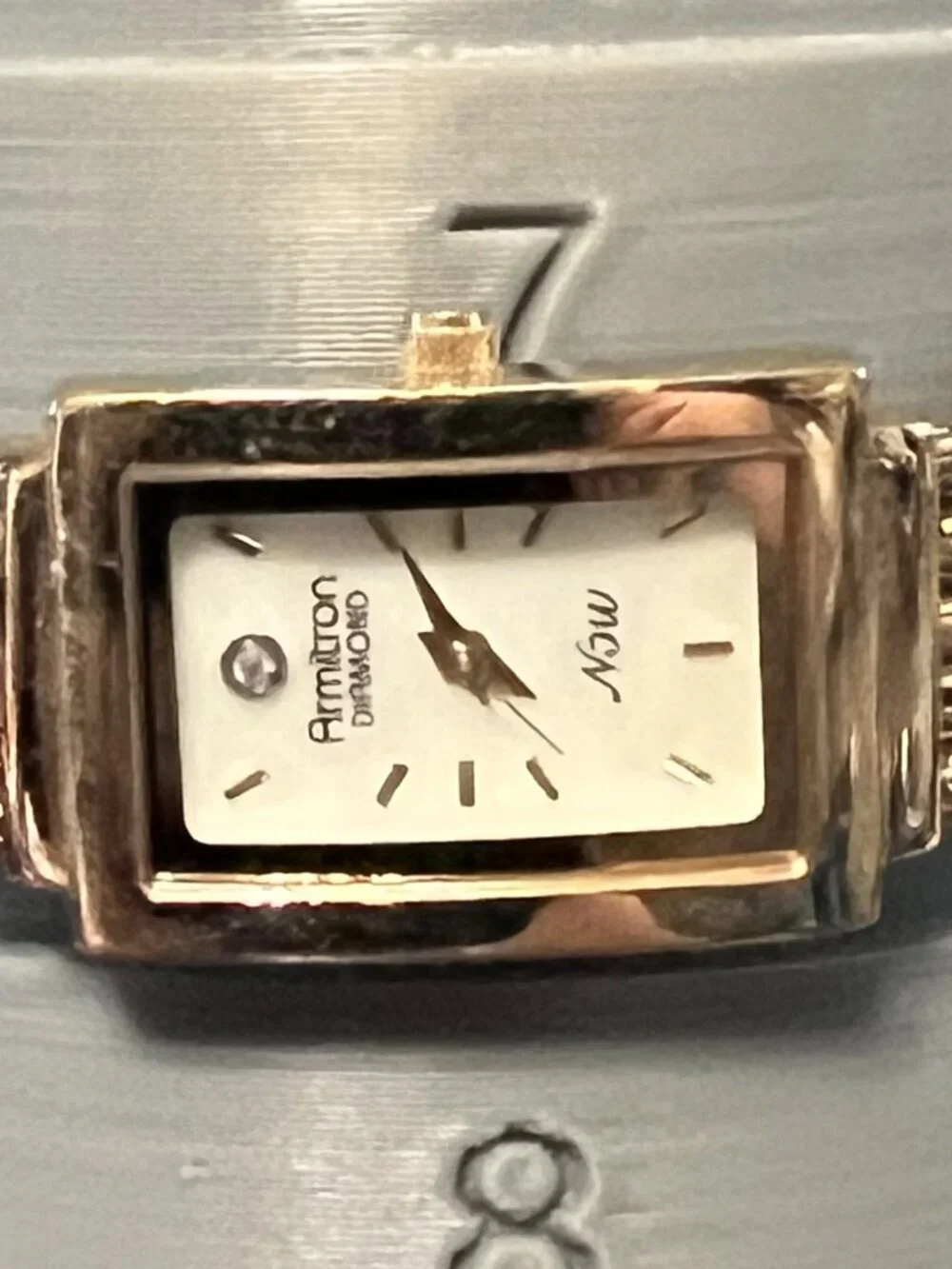 Vintage Multiple Goldtone Chain Link Armitron Diamond NOW Watch (410)